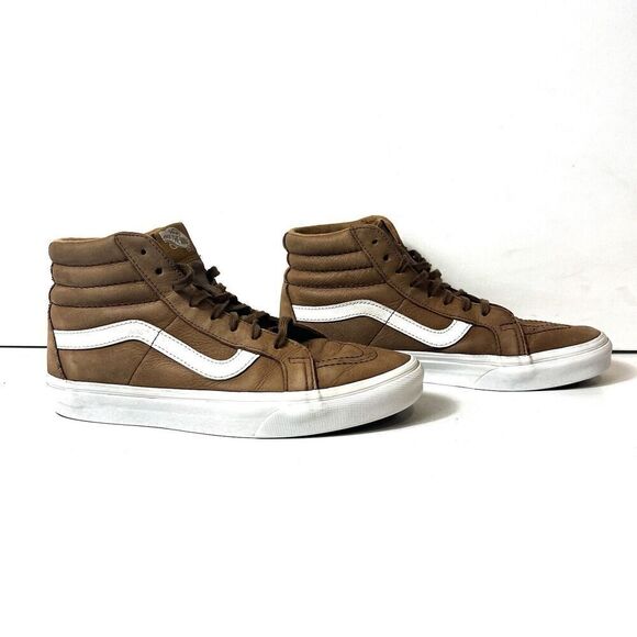Vans Classic Sk8-Hi Tan Leather Womens Sz 9.5 Skate Shoes Mens 8 Lace Up Sneaker - Picture 4 of 10